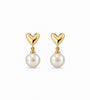 Gold Cream Pearl Heart Drop Earrings – 14Kt Gold Plated 10mm