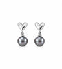 Silver Grey Pearl Heart Drop Earrings - 10mm