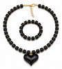 Black Heart Necklace & Bracelet Set – Noire - Plum Petal