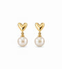 Gold Cream Pearl Heart Drop Earrings – 14Kt Gold Plated 10mm - Plum Petal