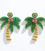 Tropical Palm Tree Beaded Statement Earrings - (Size M) - Plum Petal